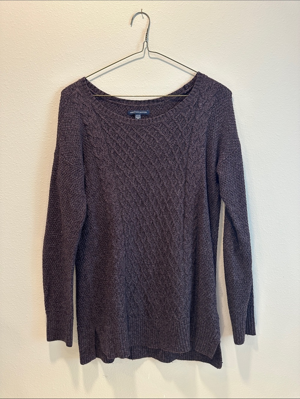 American Eagle Outfitters Cable Knit Scoop Neck Sweater - Plum